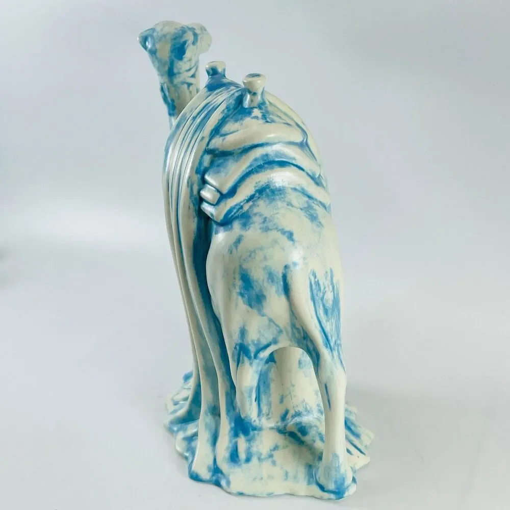 Holland Ceramic Nativity Camel Figurine 9in Blue White Vintage 1970s Creche